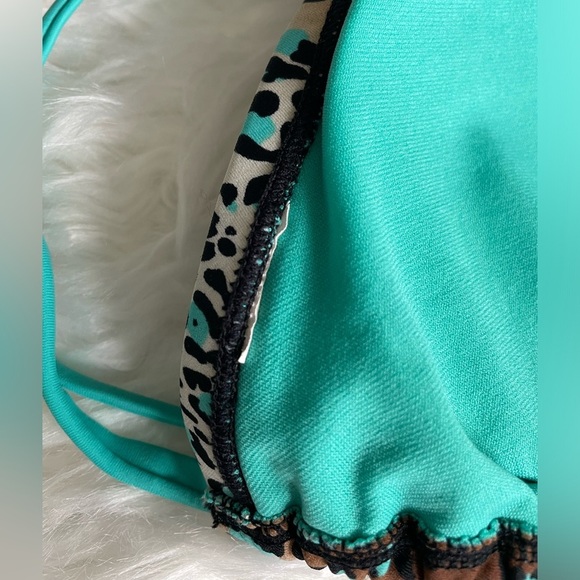 Xhilaration | Large Teal/Brown Leopard Triangle Bikini Top - String with Liners - Picture 11 of 11